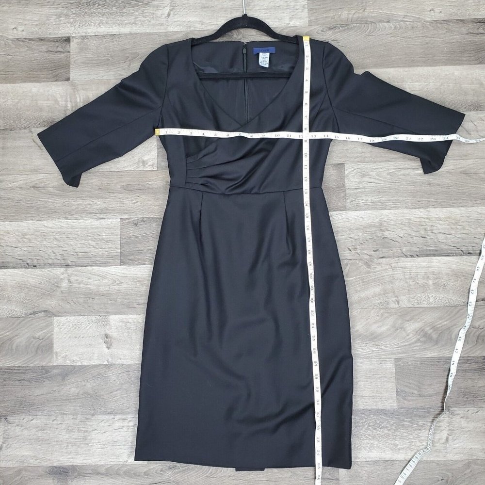 J Crew Dress Womens 0 Petites Black Wool Sheath 3/4 Sleeves Classic Cocktail - Picture 11 of 13